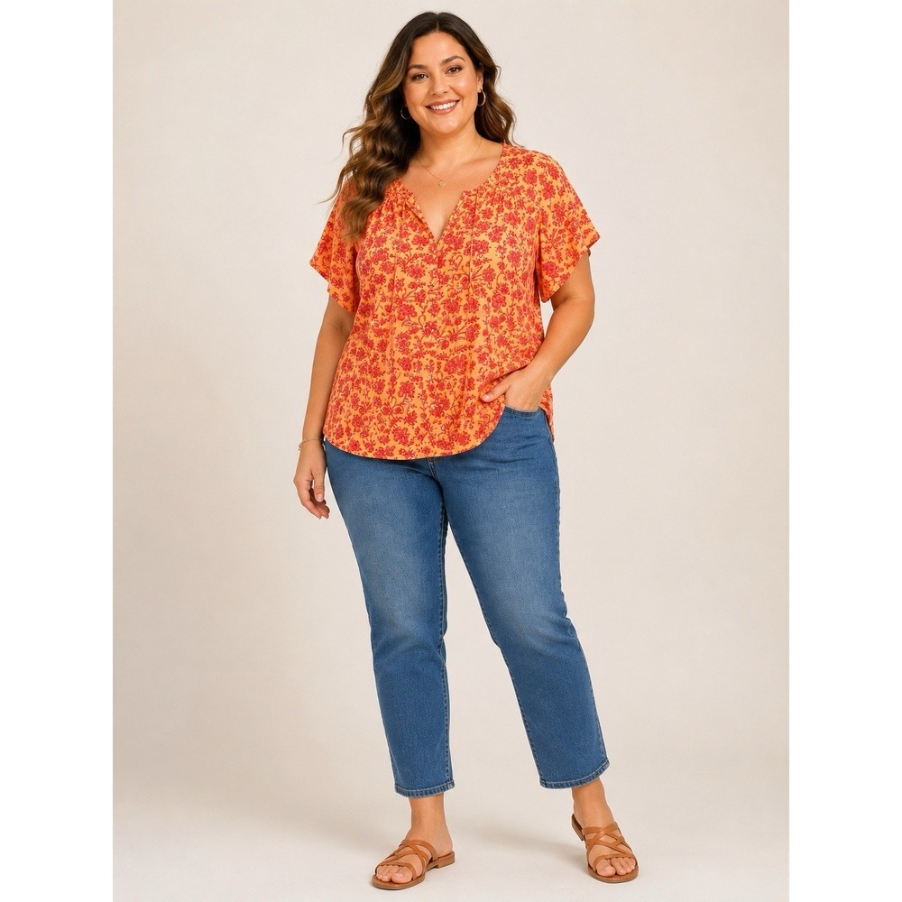 Lauren Lane Sonoma 2X Floral Peasant Boho Linen Blend Top NWT Cottagecore